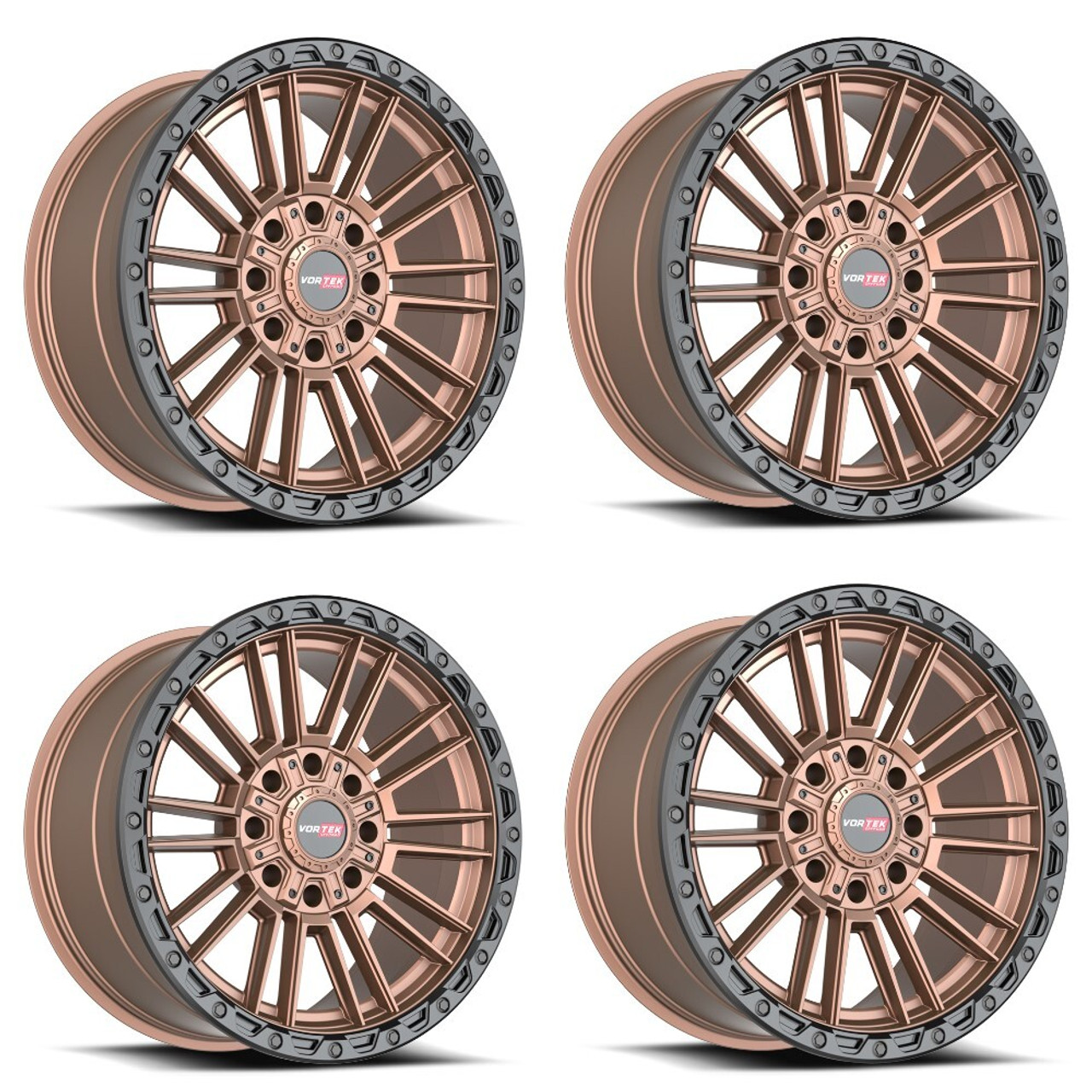 Set 4 22" Vortek VRT-604 Matte Bronze With Black Bead Ring 22x10 Wheels 8x170 8x180 -18mm Rims