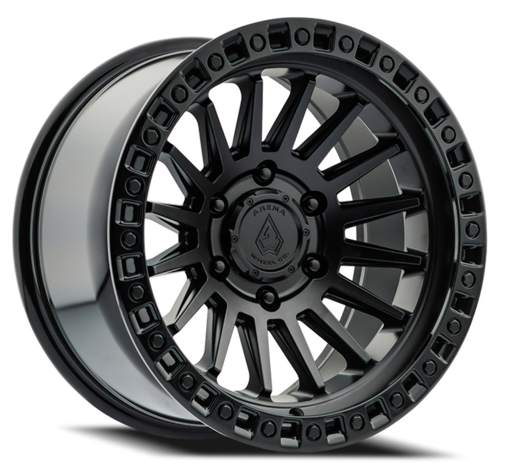Set 4 17" Arena 17x9 6x135 0mm Mesa Satin Black Center Glossy Black Lip Wheels