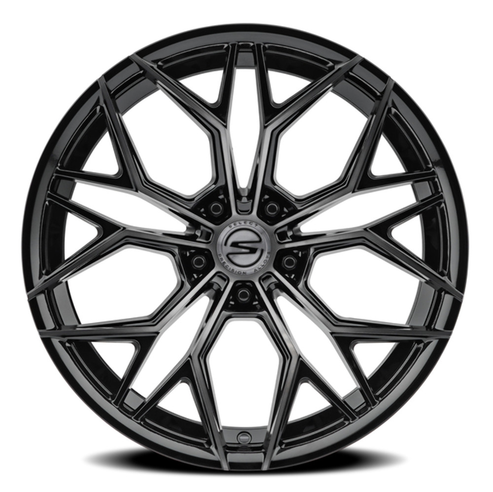 22" Select Syndicate Gloss Black Machined DDT 22x9 Wheel 5x112  20mm Rim
