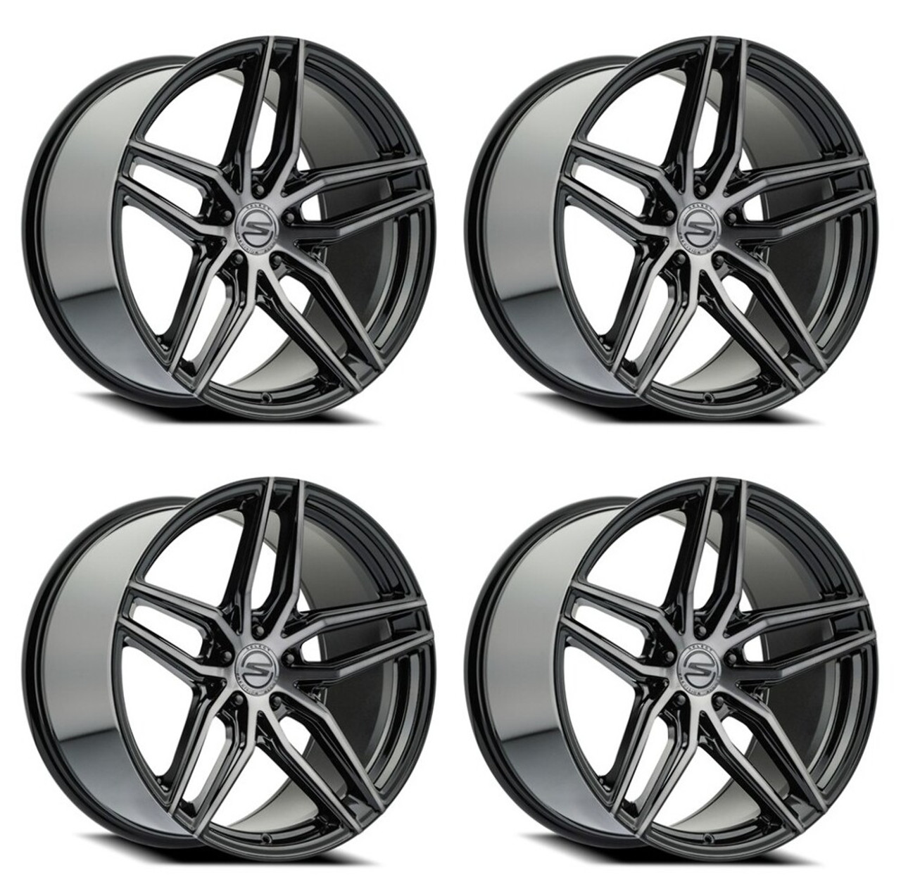 Set 4 20" Select Shadow Glossy Black Brushed DDT Face 20x9 Wheels 5x4.5 38mm Rim