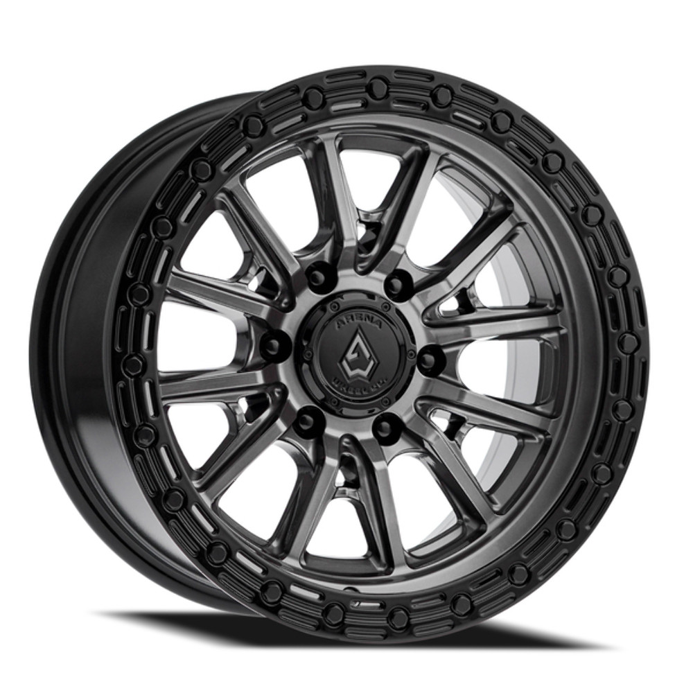 Set 4 20" Arena Trek 20x9 6x135 0mm Glossy Gun Metal Center Glossy Black Lip Rim
