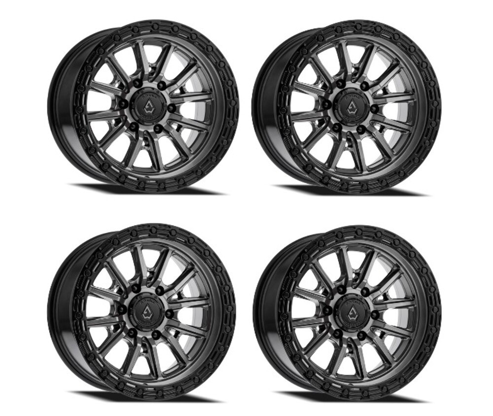 Set 4 20" Arena Trek  20x9 6x5.5 0mm Glossy Gun Metal Center Glossy Black Lip