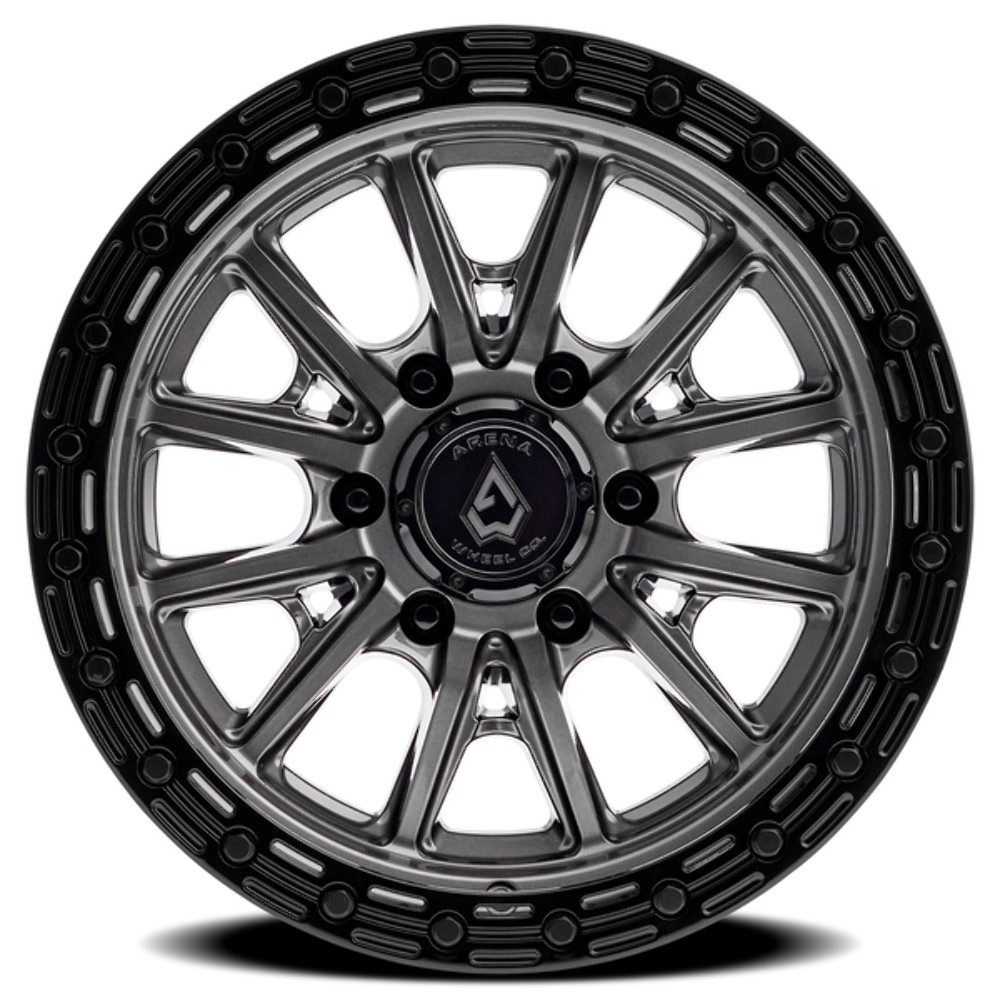 17" Arena Trek 17x9 6x5.5 0mm Wheel Glossy Gun Metal Center Glossy Black Lip Rim