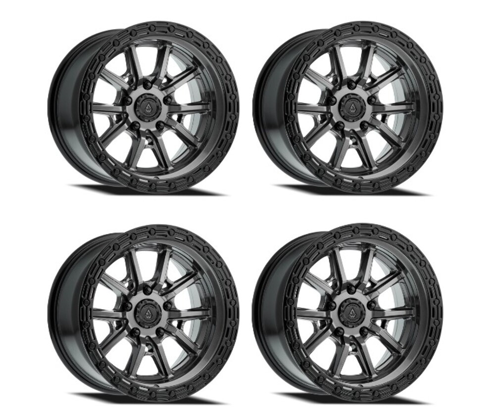 Set 4 17" Arena Trek 17x9 5x5 -12mm Glossy Gunmetal Center Glossy Black Lip Rims