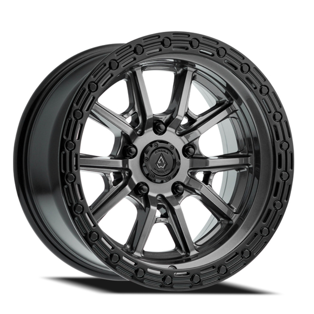 Set 4 17" Arena Trek 17x9 5x5 -12mm Glossy Gunmetal Center Glossy Black Lip Rims