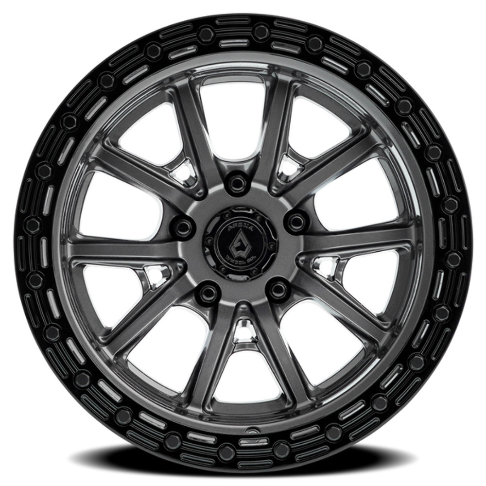 Set 4 17" Arena Trek 17x9 5x5 -12mm Glossy Gunmetal Center Glossy Black Lip Rims