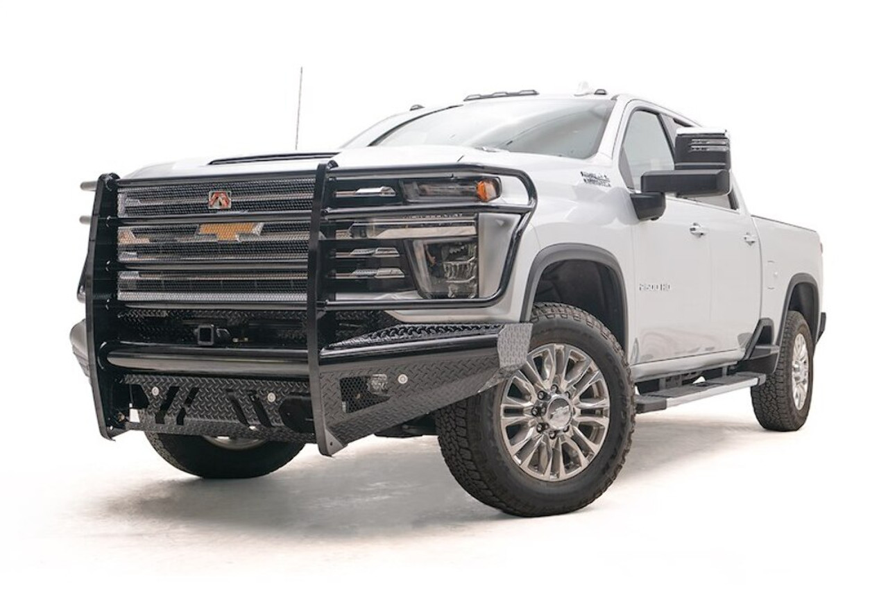 Fab Fours 2020-2024 Chevy Black Steel Full Front Guard Bumper w/ Tow Hooks CH20-S4960-1 Grille Guard Fog Lights Cutouts