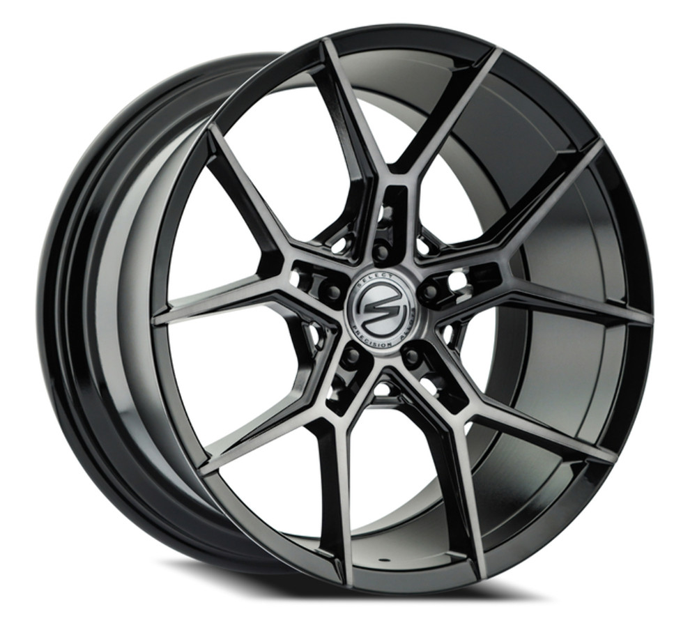 20" Select Alpine Glossy Black Brushed DDT Face Clear 20x9 Wheel 5x112 20mm Rim