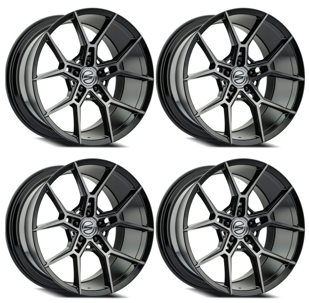 Set 4 22" Select Alpine Glossy Black Brushed DDT 22x10.5 Wheels 5x112 30mm Rims