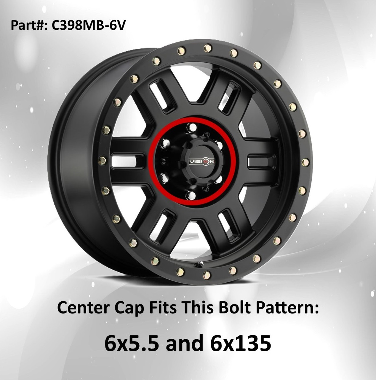 Vision Off Road Manx 398 Matte Black Center Cap C398MB-6V Fits 6x5.5 and 6x135