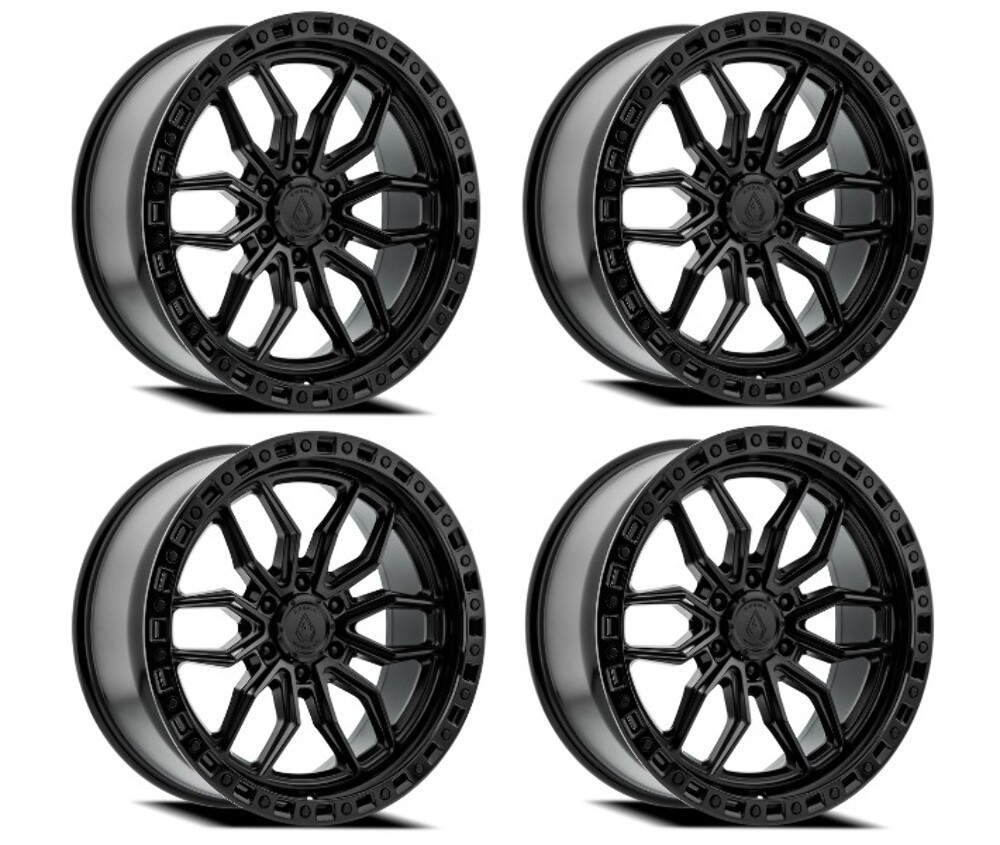 Set 4 17" Arena Hustle 17x8.5 6x135 25mm Satin Black Center Glossy Black Lip Rim