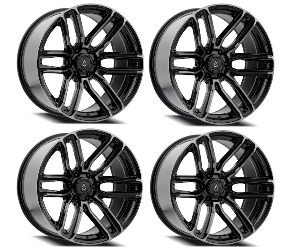 Set 4 20" Arena Supreme 20x9 6x5.5 20mm Glossy Black Brushed DDT Face Clear Rims