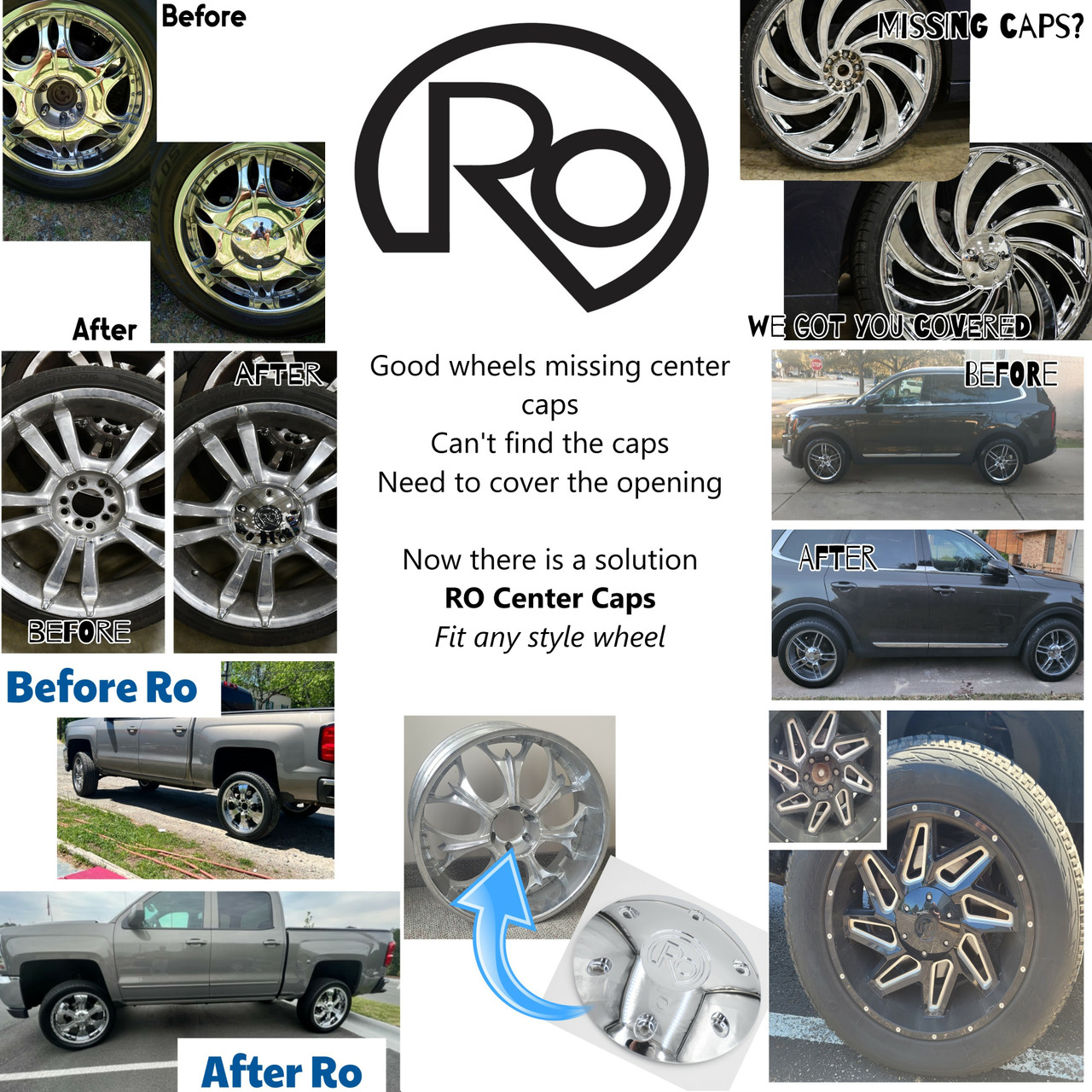 6 Lug Center Caps Fit Any Design Wheel Style Chrome 6x5.5 6x135 6x132 M14x1.5