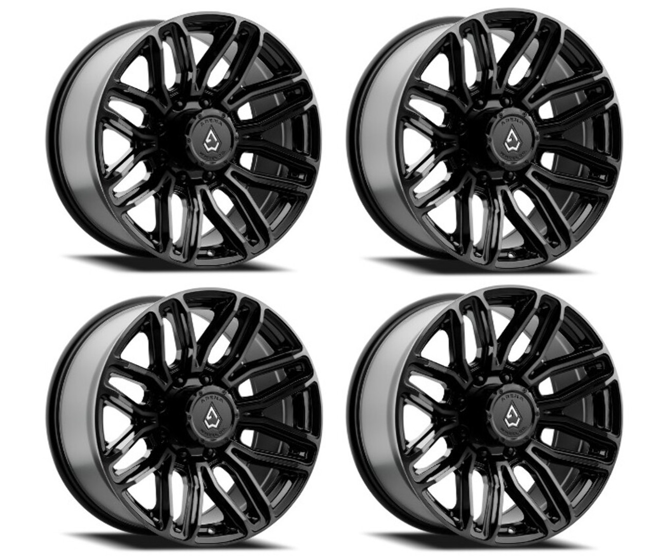 Set 4 20" Arena 20x9 8x170 0mm Supreme Glossy Black Brushed DDT Face Clear Rims