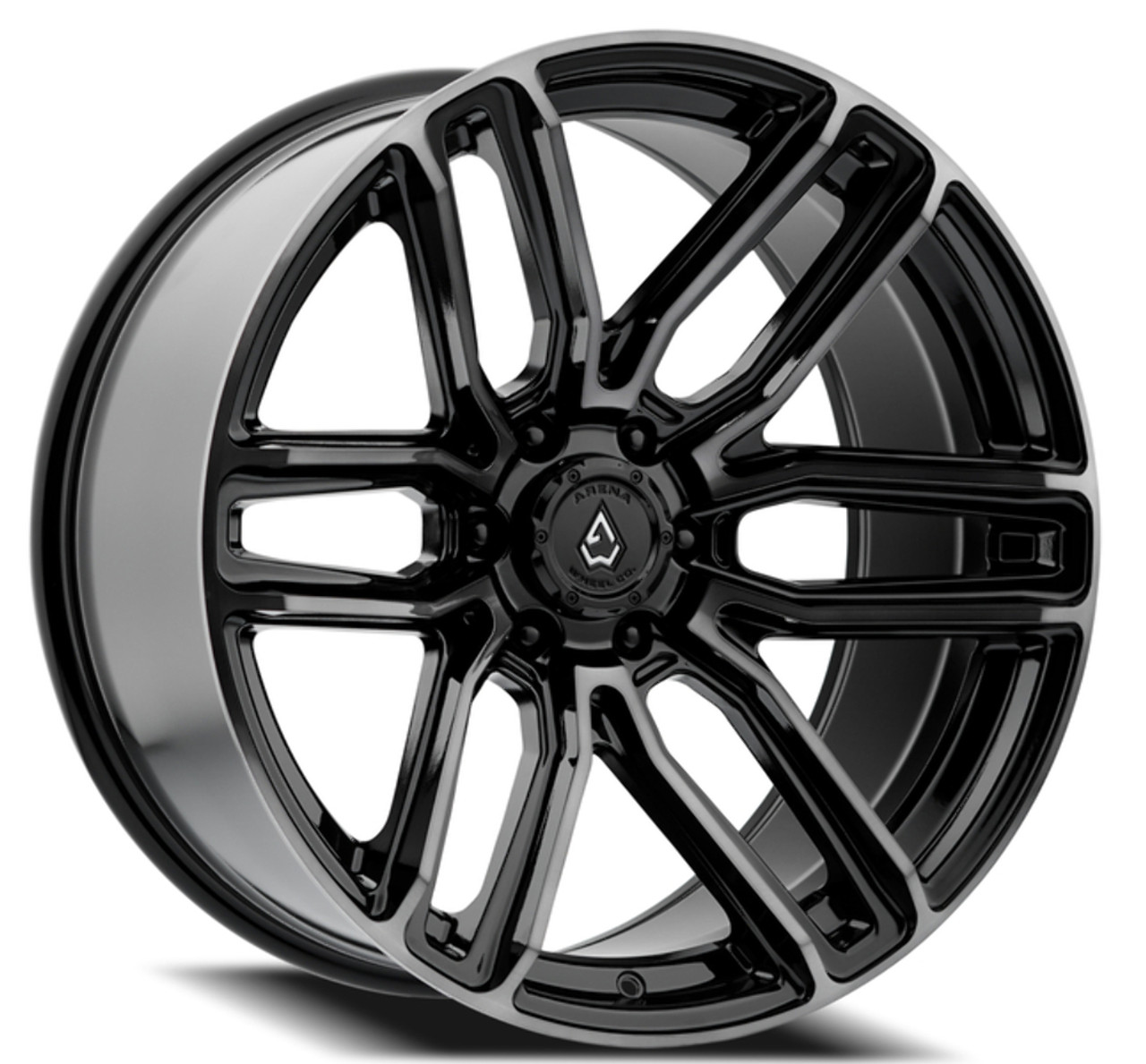 Set 4 22" Arena Supreme 22x9.5 6x135 20mm Glossy Black Brushed DDT Face Clear