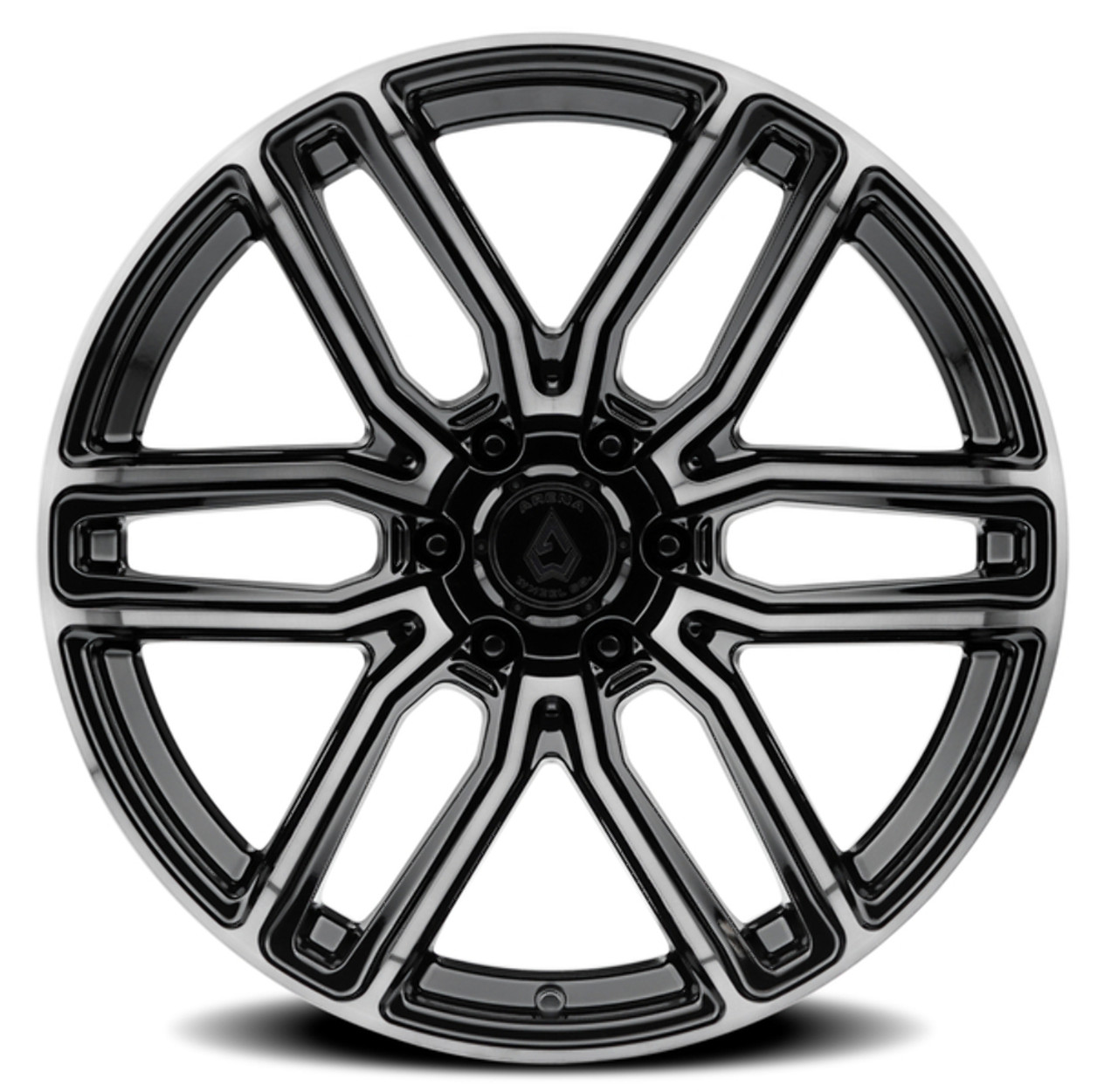 Set 4 22" Arena Supreme 22x9.5 6x135 20mm Glossy Black Brushed DDT Face Clear