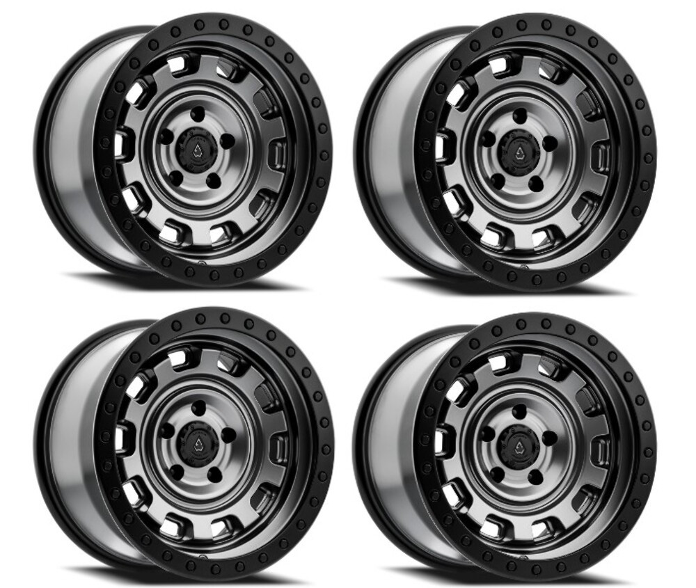 Set 4 17" Arena Gunner 17x9 6x5.5 0mm Satin Gun Metal Center Satin Black Lip Rim