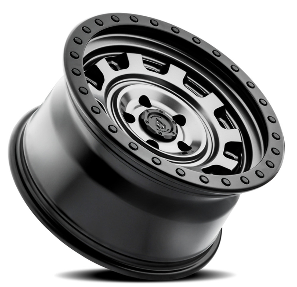 Set 4 17" Arena Gunner 17x9 5x5 0mm Satin Gun Metal Center Satin Black Lip Rims