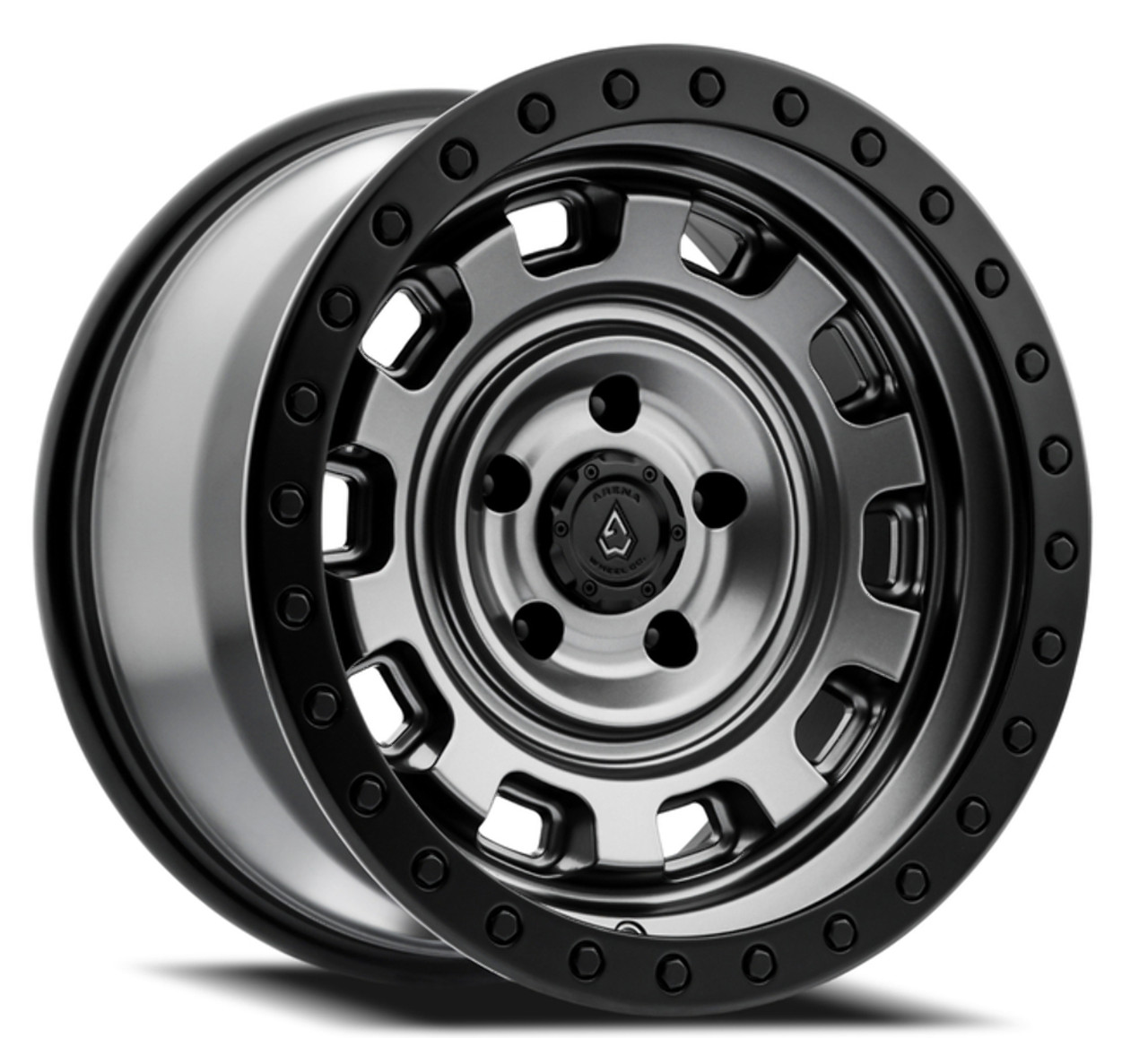 17" Arena Gunner 17x9 5x5 -12mm Wheel Satin Gun Metal Center Satin Black Lip Rim