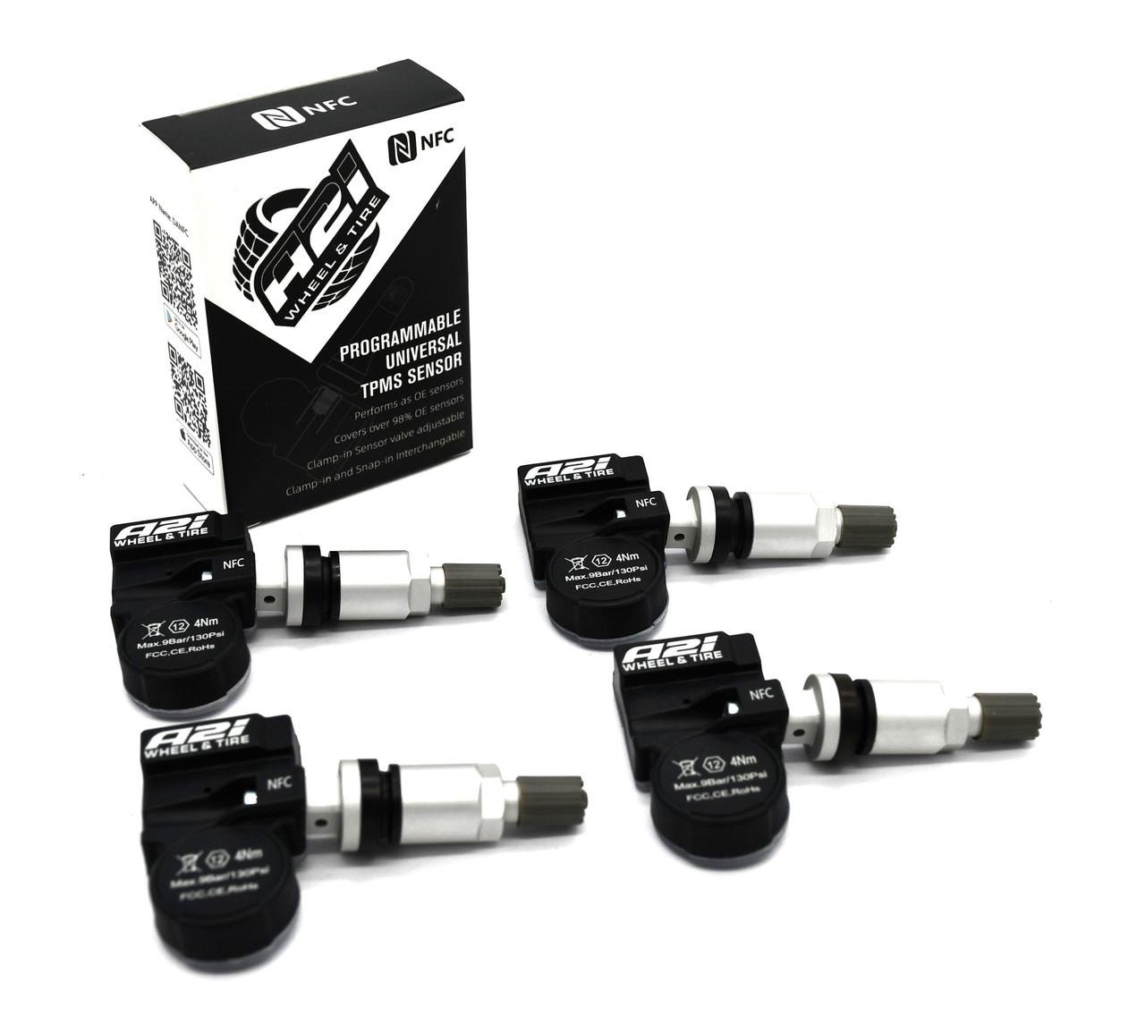 Set 4 TPMS Sensors 433Mhz Metal Stem fits 12-16 Fiat 500