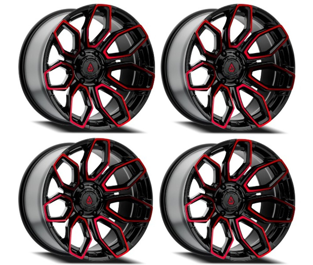 Set 4 20" Arena Cobra 20x9 6x5.5 20mm Wheel Glossy Black Machine Red Tint Rims