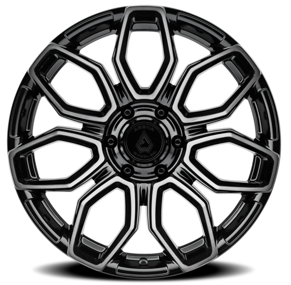 Set 4 20" Arena Cobra 20x9 5x5 20mm Glossy Black Brushed DDT Face Clear Wheels