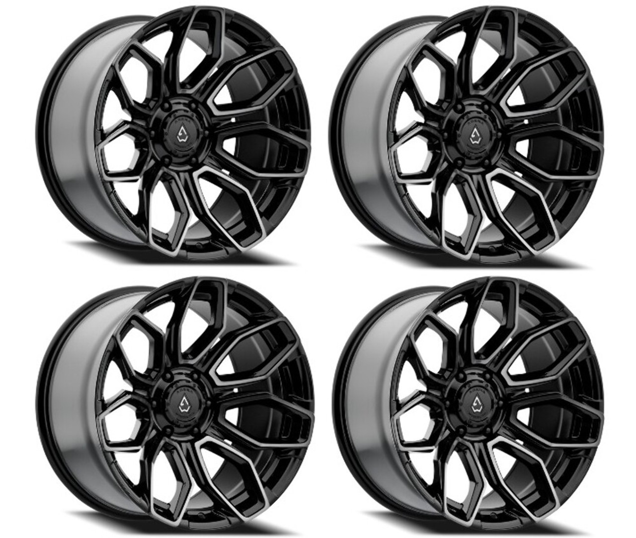 Set 4 20" Arena Cobra 20x9 6x5.5 0mm Glossy Black Brushed DDT Face Clear Wheels