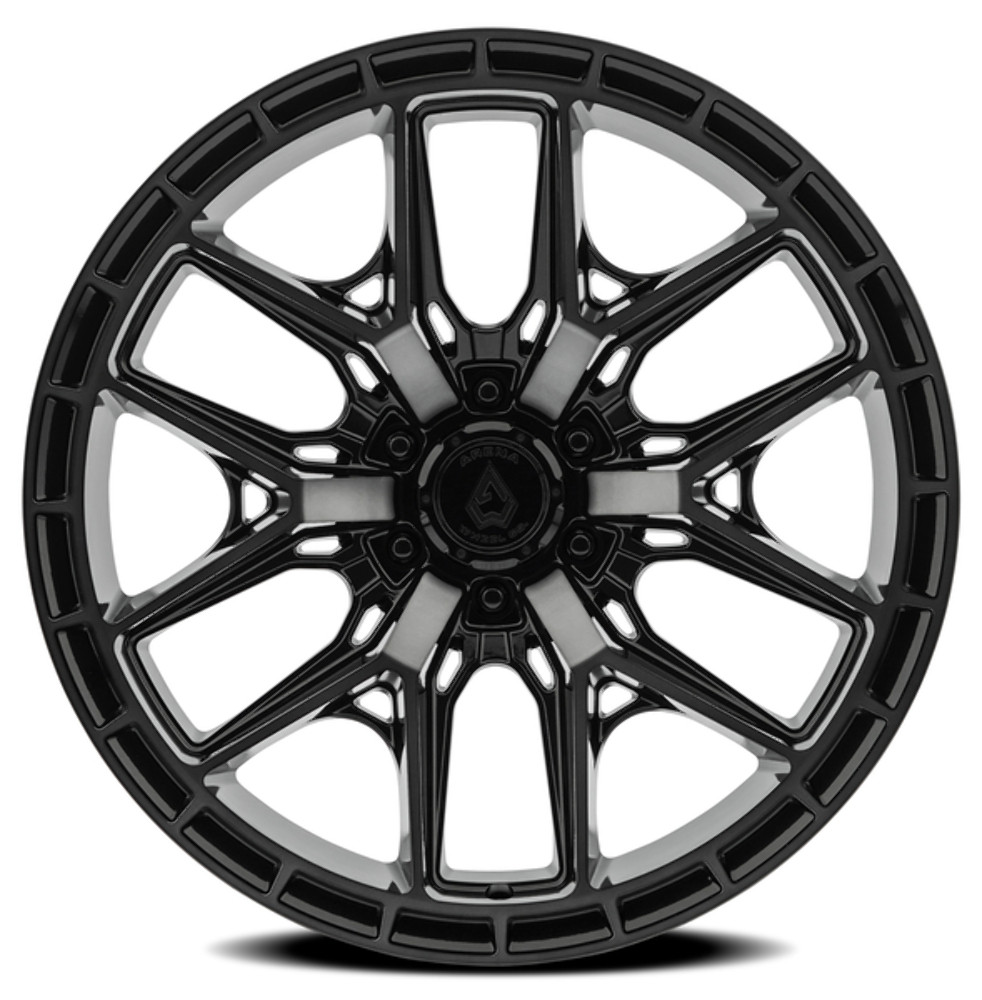 Set 4 22" Arena 22x10 6x5.5 -18mm Battle Glossy Black Machined DDT Face & Lip