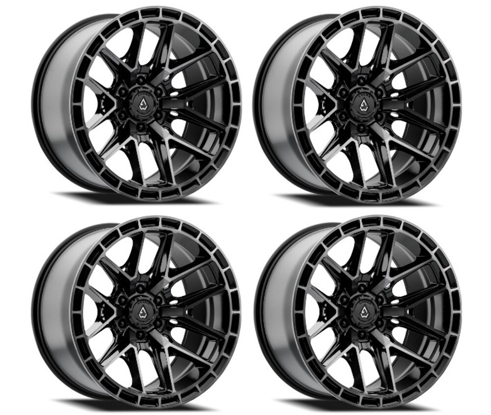 Set 4 20" Arena Battle 20x9 6x5.5 1mm Glossy Black Machined DDT Face & Lip Rims