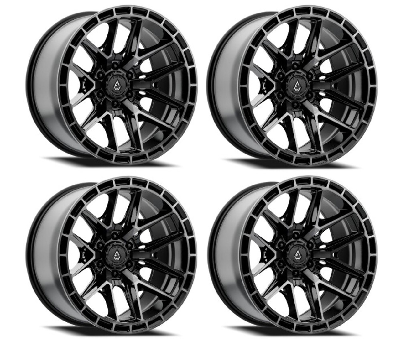 Set 4 20" Arena 20x12 6x5.5 -44mm Battle Glossy Black Machined DDT Face & Lip