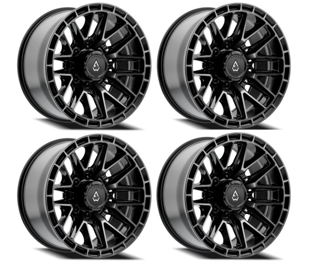 Set 4 22" Arena Battle 22x12 8x180 -44mm Glossy Black Machined DDT Face & Lip