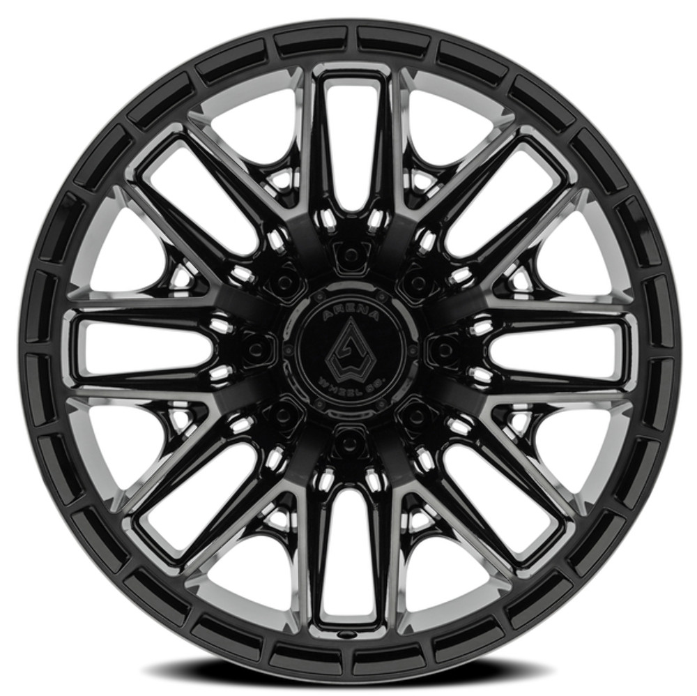 22" Arena Battle 22x12 8x170 -44mm Glossy Black Machined DDT Face & Lip Wheel