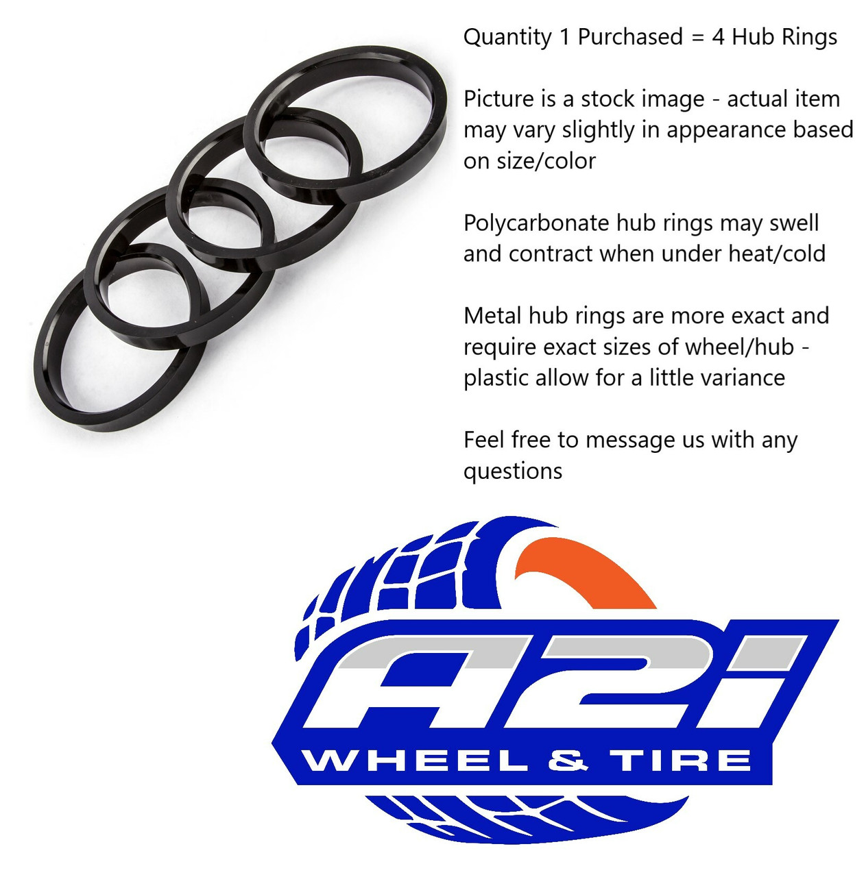 Set 4 Gorilla Hub Centering Rings 108mm Outer Dia-78.10mm Inner Dia