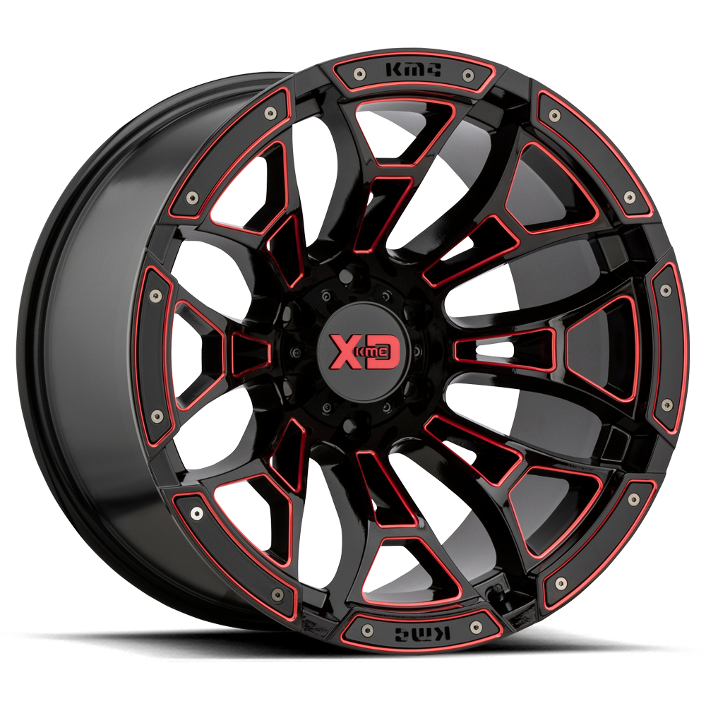 XD XD841 Boneyard 20x10 6x5.5 Gloss Black Milled Red Tint Wheel 20" -18mm