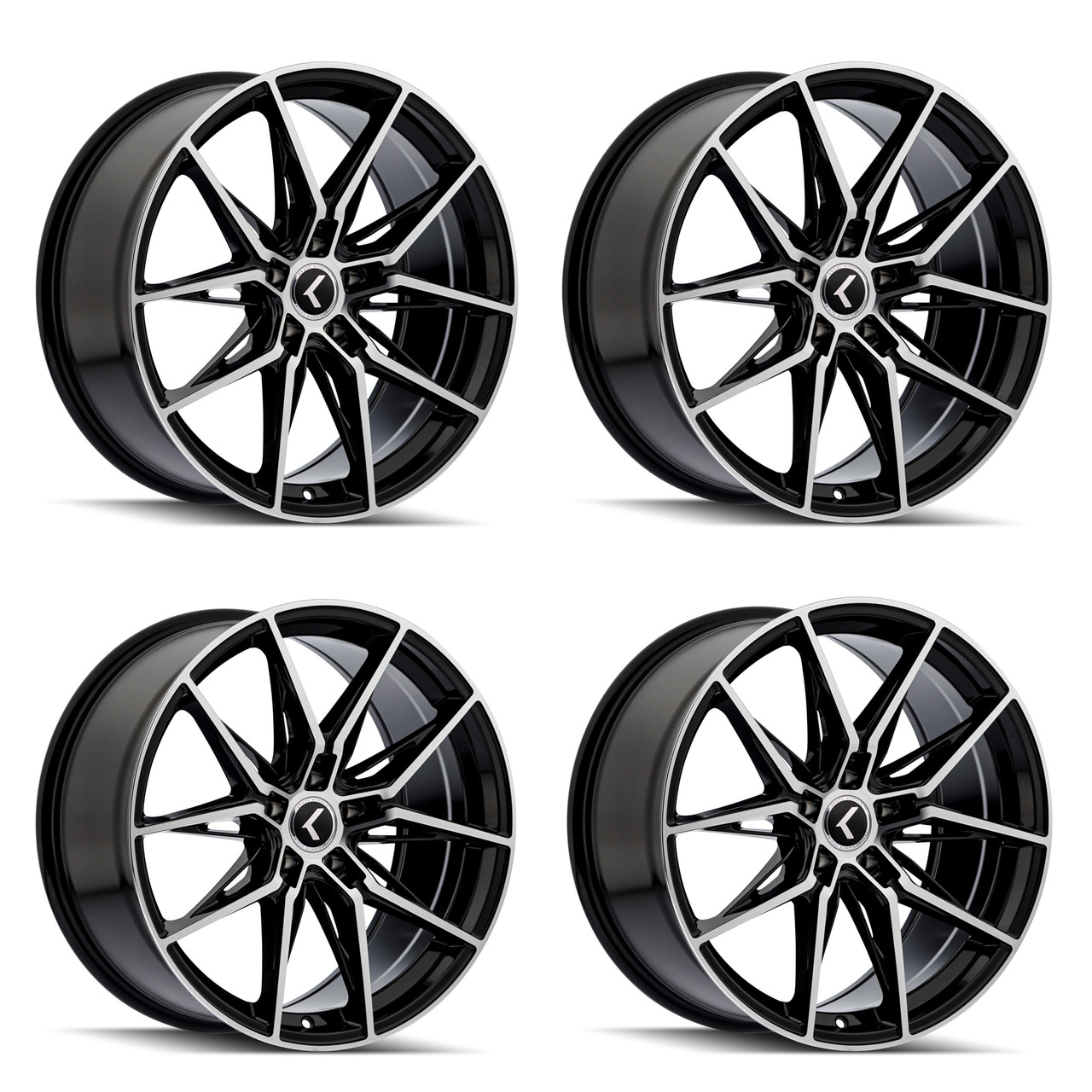 Set 4 18" Kraze Evolve Gloss Black Machined 18x8.5 Wheels 5x112 30mm Rims