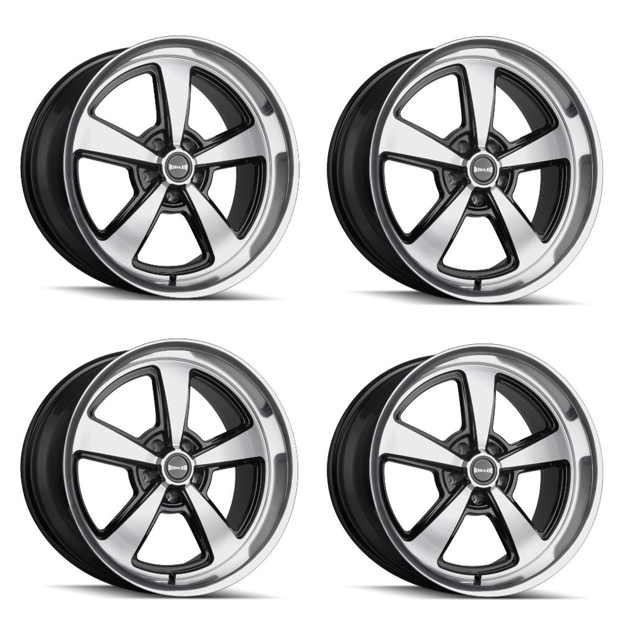 Set 4 18" Ridler 652 Gloss Black Diamond Cut Face & Lip 18x8 Wheels 5x120.65 0mm