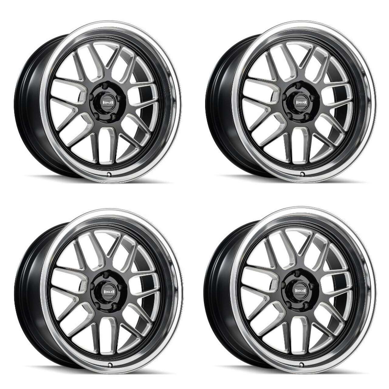 Set 4 17" Ridler 611 Gloss Black Milled Diamond Cut Lip 17x8 Wheels 5x4.5 0mm