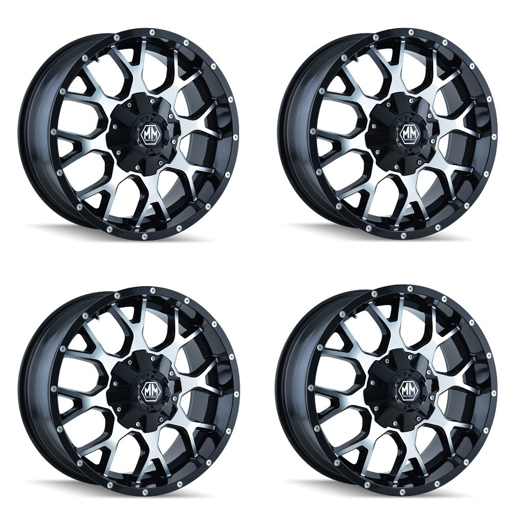 Set 4 22" Mayhem Warrior Gloss Black Machined 22x12 Wheels 8x6.5 -44mm Rims