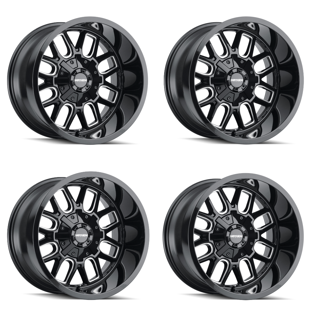 Set 4 18" Mayhem Cogent Gloss Black Milled 18x9 8x170 0mm Offroad Truck Wheels