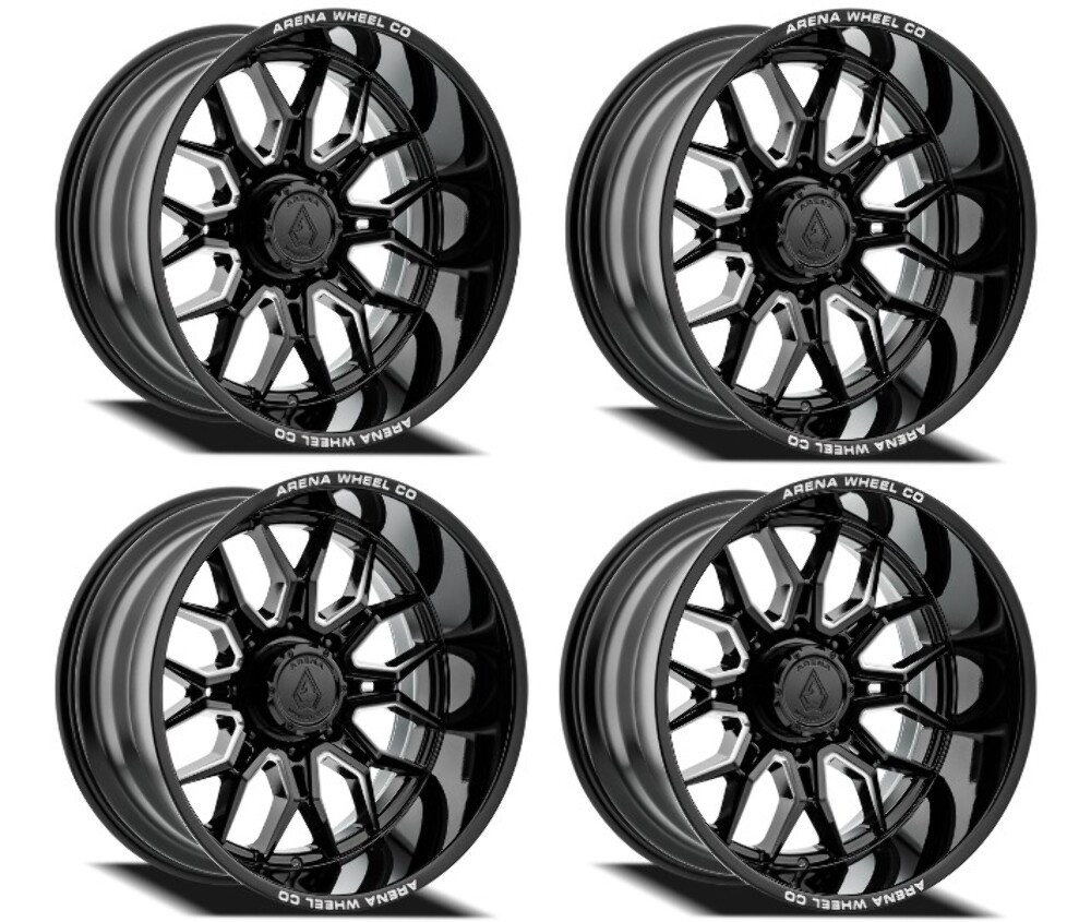 Set 4 22" Arena Violator Gloss Black Milled 22x12 Wheels 8x6.5 -44mm Truck Rims