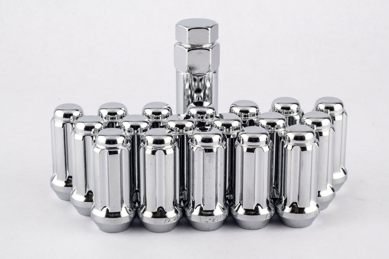 14mm x 1.5 Spline Lug Nuts Chrome Set with Spline Key x24 Ford Chevy/GMC/Caddy