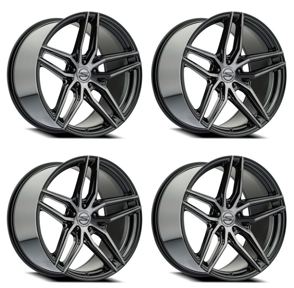 Set 4 20" Select Shadow Glossy Black Brushed DDT 20x10.5 Wheels 5x4.5 38mm Rims