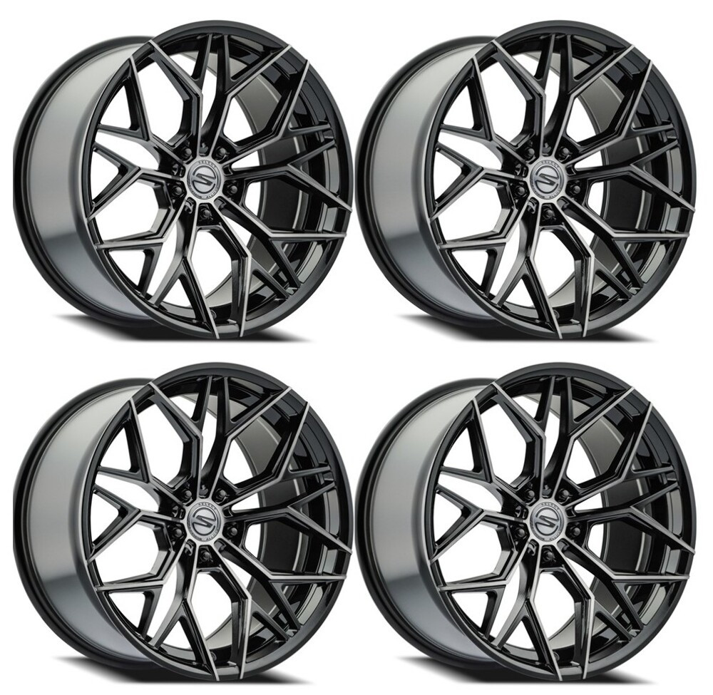 Set 4 20" Select Syndicate Glossy Black Machined DDT 20x9 Wheels 5x4.5 38mm Rims