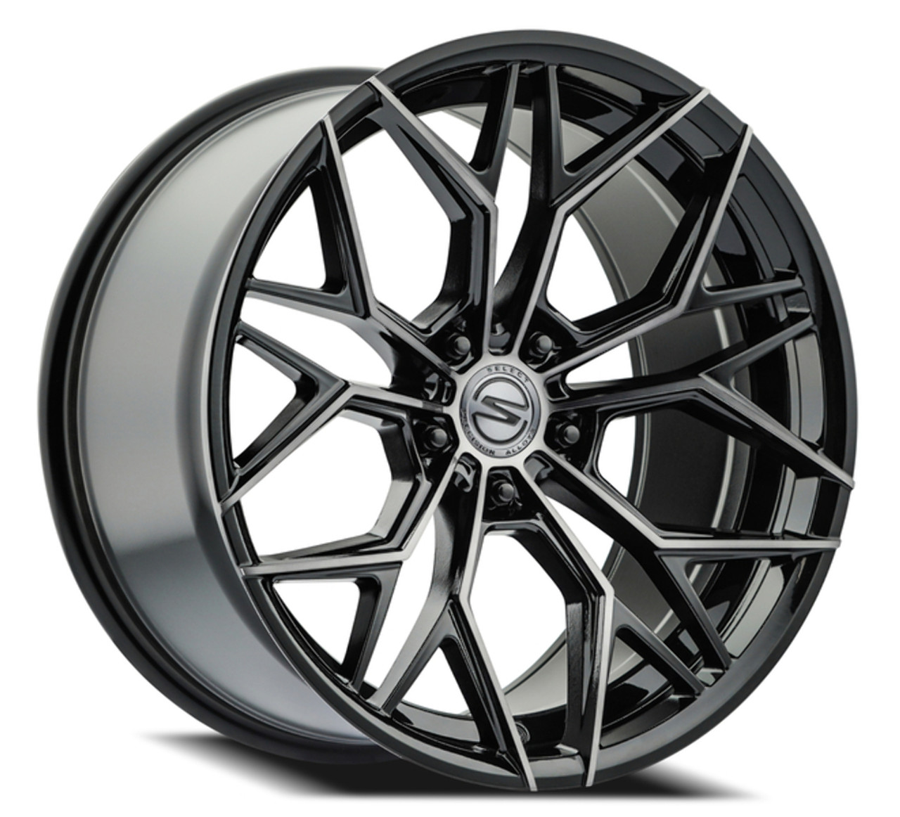 Set 4 22" Select Syndicate Glossy Black Machined DDT 22x9 Wheels 5x120 38mm Rims