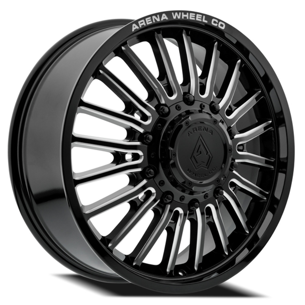 22" Arena Dually Thunder Front Gloss Black Milled 22x8.25 Wheel 10x225 105mm Rim