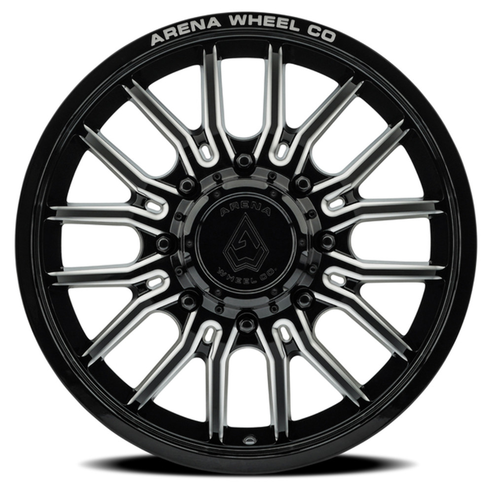 22" Arena Dually Thunder Front Gloss Black Milled 22x8.25 Wheel 8x200 105mm Rim