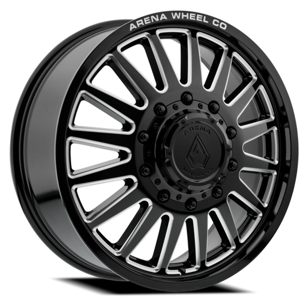 22" Arena Dually Rival Front Gloss Black Milled 22x8.25 Wheel 10x225 105mm Rim