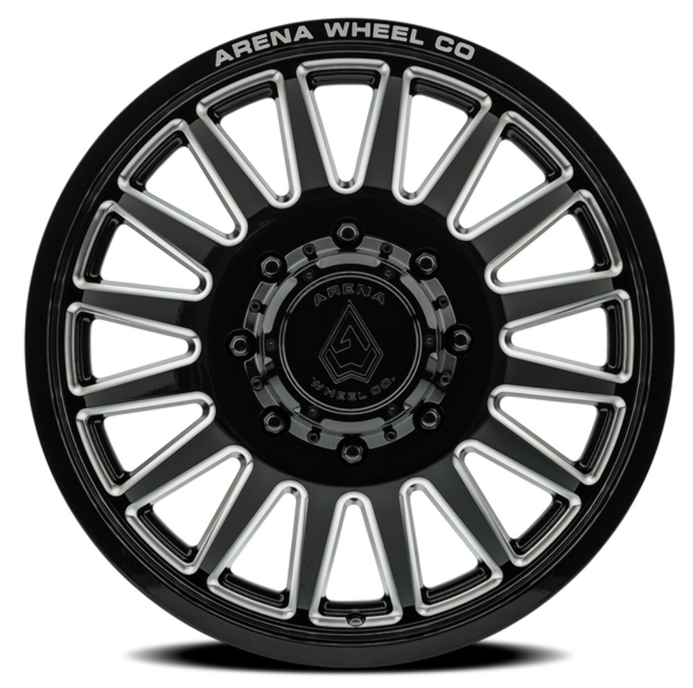 22" Arena Dually Rival Front Gloss Black Milled 22x8.25 Wheel 8x210 105mm Rim