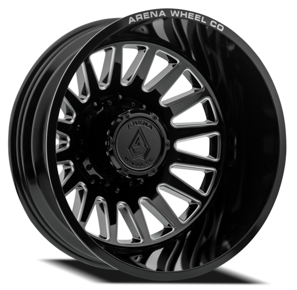 22" Arena Dually Rival Rear Gloss Black Milled 22x8.25 Wheel 10x225 -202mm Rim