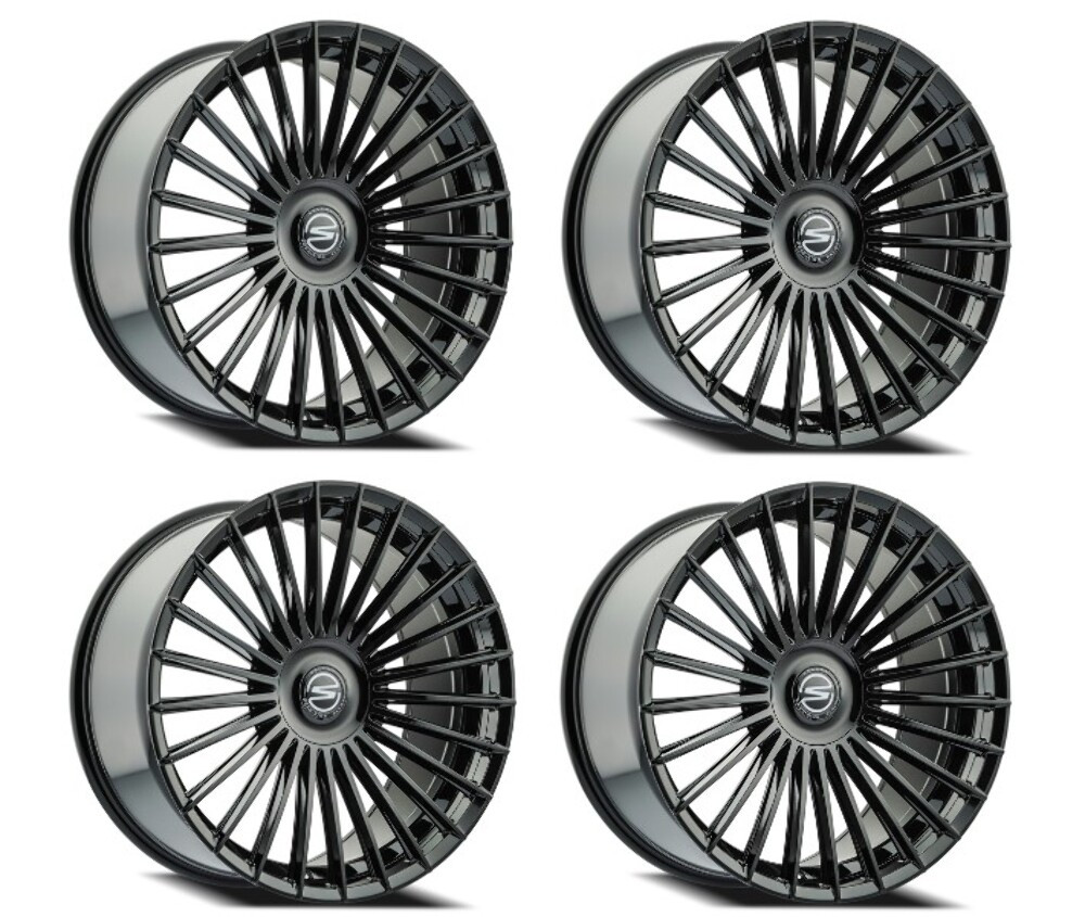 Set 4 22" Select Bristol Glossy Black 22x10.5 Wheels 5x112 5x120 38mm Rims